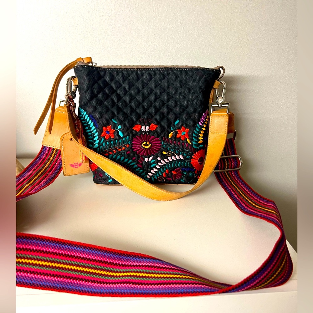 Consuela wedge crossbody black quilted